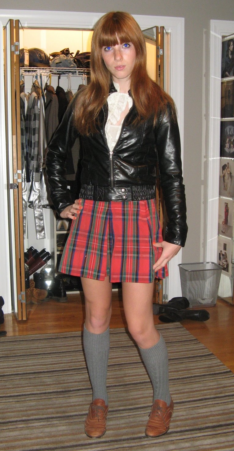 Redhead Schoolgirl wearing Grey Long Socks and Brown Shoes
